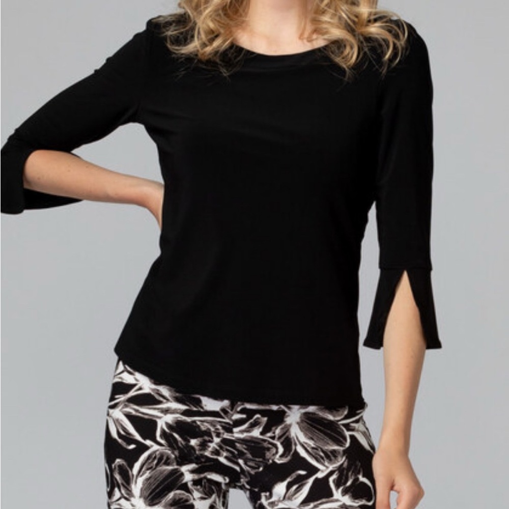 Joseph Ribkoff Black Blouse with Round Neckline